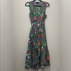 Black and white with flowers wrap dress